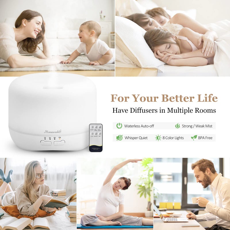 Homeweeks Aromatherapy Essential Oil Diffuser for Room: Air Humidifier Aroma Scent Cool Mist Colorful Lights Cute Small Large Waterless Auto Off Ultrasonic Diffusers for Home Bedroom White (300ml) - Image 3